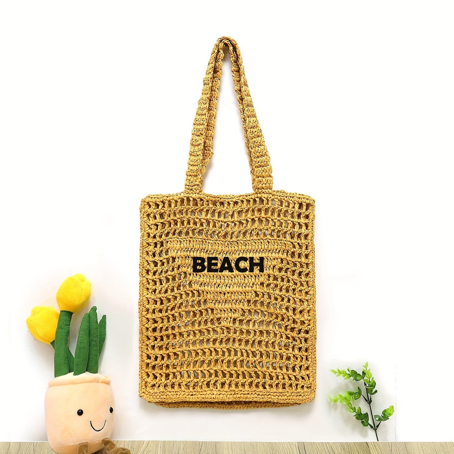 Large Capacity Women's Beach Tote with Custom Embroidery - Hand-Woven Mesh with Hollow Design, Perfect for Vacation & Travel, Great Gift Idea