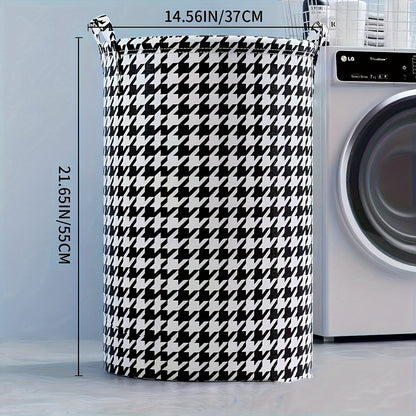 Set of 2 Houndstooth Foldable Laundry Baskets in Different Sizes, Strong Woven Storage Bins for Clothing, Toys, and Bathroom Essentials - No Power Required, Ideal for Home Organization.