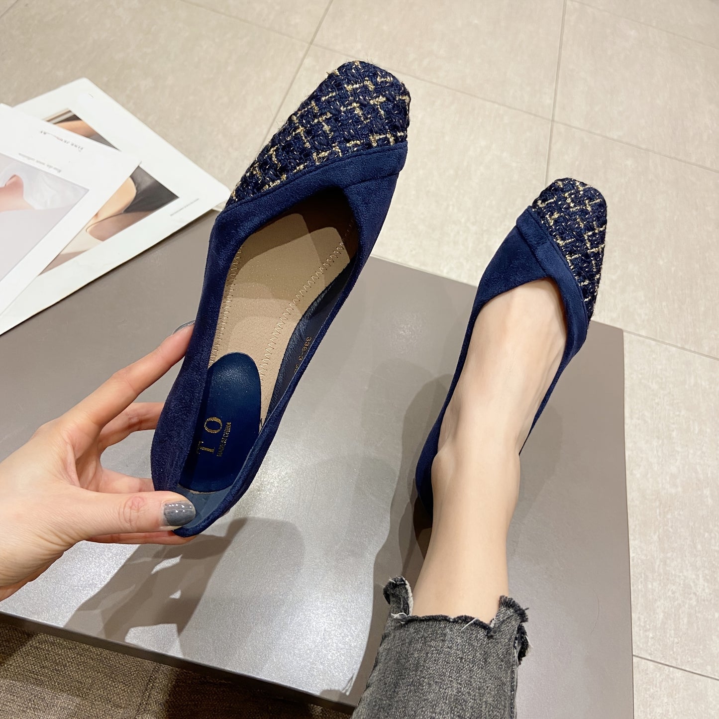 Women's Square Toe Comfy Slip-on Fashion Shoes with Block Heel and Closed Toe.