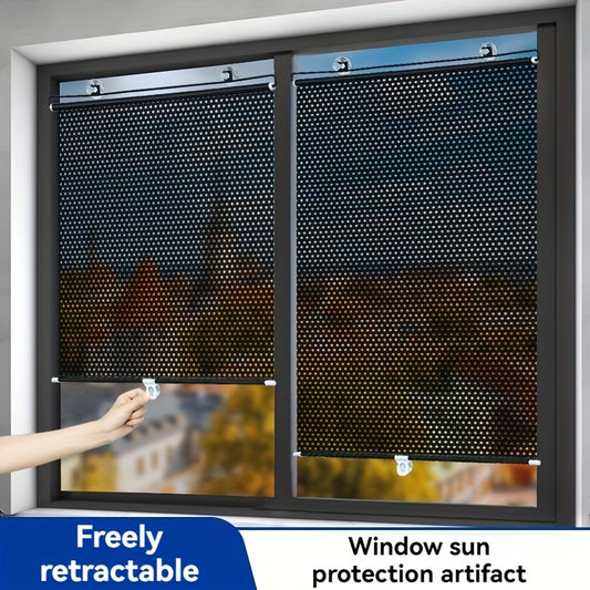 Simple to install heat-insulating sunshade with suction cup for glass windows in kitchen, balcony, and living room. No drilling required.