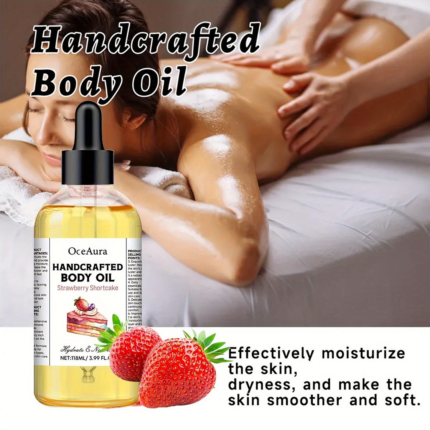 105ml of Strawberry Bliss Body Oil hydrates and softens skin with coconut, olive, and glycerin. Fragrance-free for sensitive skin.