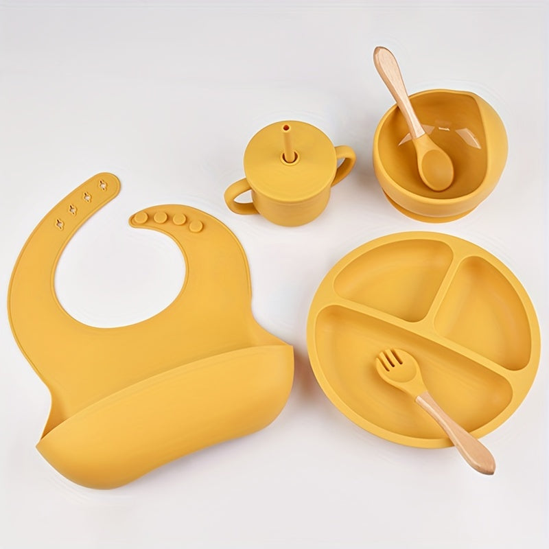 Baby Silicone Dinnerware Set: Includes Suction Plate, Bowl, Bib, Fork & Spoon, Straw Cup - BPA-Free and Safe for Ages 0-3 - Perfect Easter Gift for Toddlers