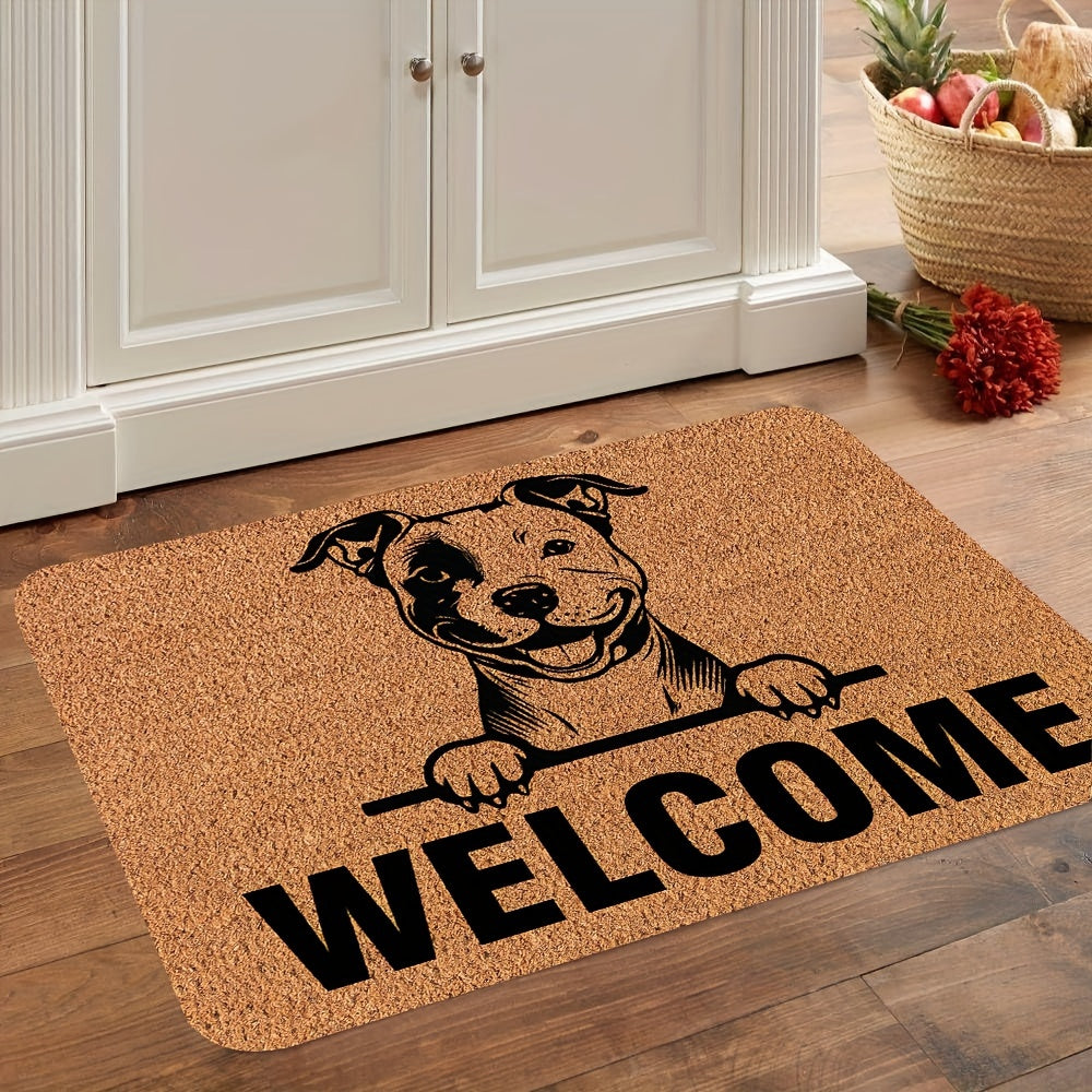 Durable Pit Bull Design Welcome Doormat - Stain-Resistant, Machine Washable, Low Pile Polyester Mat for Indoor/Outdoor Use - Easy to Clean Entrance Mat