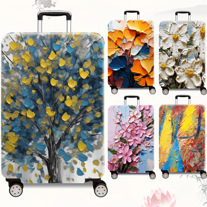 1pc Vibrant Floral & Butterfly Art Thickened Luggage Cover - TSA-Approved, Machine Washable Polyester Suitcase Protector for 50.8-71.12 cm Cases, Ideal for Business and Leisure Travel