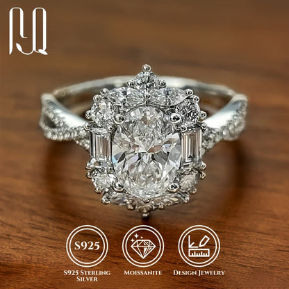 This stylish 925 Sterling Silver Moissanite Ring is perfect for women. It features a stunning 2CT oval cut gemstone and is hypoallergenic, making it ideal for those with sensitive skin. This boho wedding anniversary jewelry comes with a certificate of