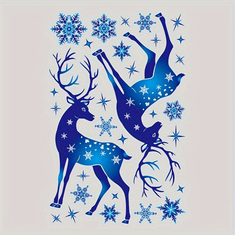 Get into the holiday spirit with 30 pieces of Blue Reindeer and Snowflakes Static Cling Window Decals. These non-adhesive plastic decorations are perfect for Christmas, Thanksgiving, and New Year. Add a festive touch to your home decor without using