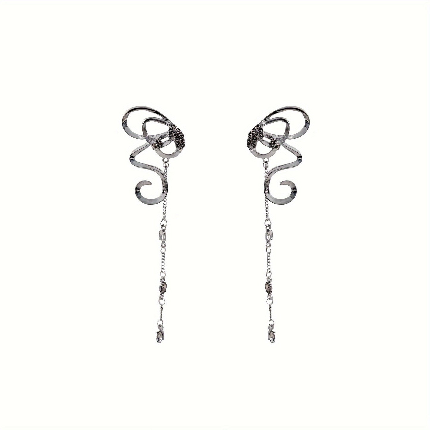 Pair of Stunning Vana Butterfly Tassel Drop Earrings Featuring Shimmering Cubic Zirconia, Crafted with S925 Sterling Silver Posts - Exquisite Ribbon Hollow Design Perfect for Parties and Gifting