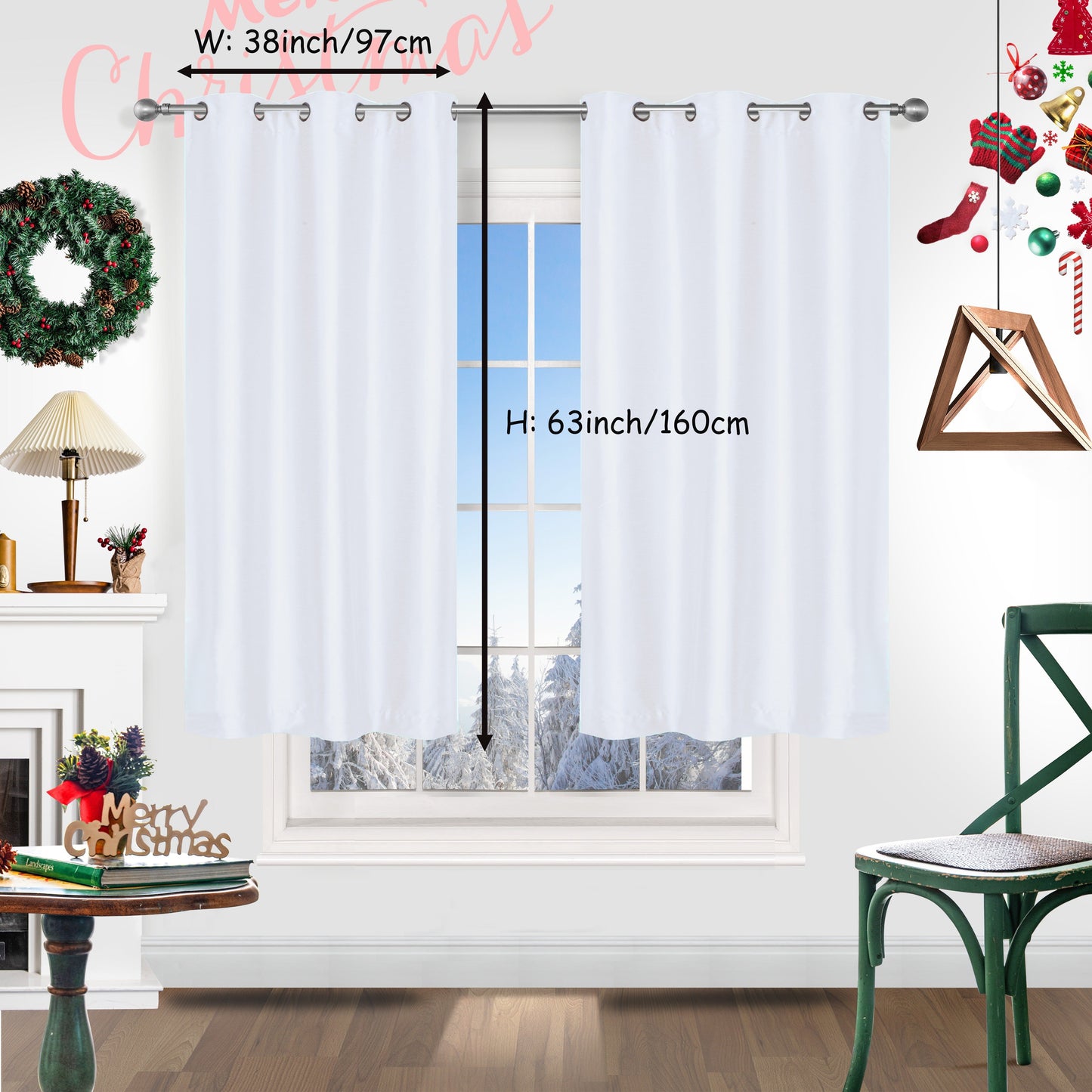 Add a festive touch to your space with 2 pieces of red Christmas curtains. These curtains are made of faux silk with a grommet top design, providing both style and functionality. Perfect for living rooms, bedrooms, offices, kitchens, and studies, these