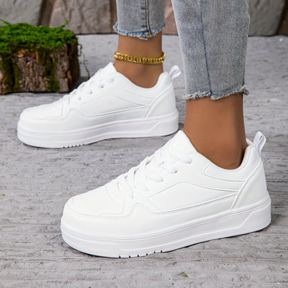 Women's faux leather sneakers with non-slip lace-up design, lightweight EVA sole, and fabric lining.