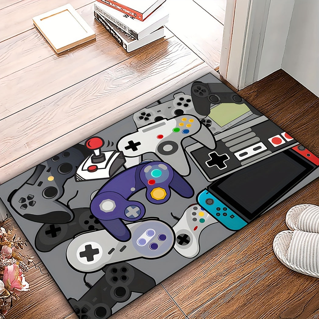 Game Controller Pattern Area Rugs available in various sizes (19 x 31, 31 x 47, 47 x 62, 62 x 90 inches). Made of anti-slip and machine washable polyester fiber carpet. Ideal for use in bedrooms, living rooms, offices, and gaming rooms. Perfect for