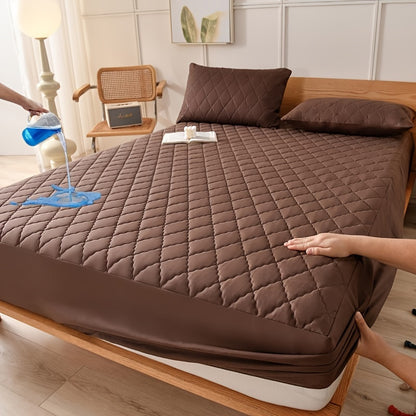 Waterproof mattress protector cover - quilted, machine washable, water-resistant. 80-85gsm polyester & polyurethane blend. Suitable for bedroom, dorm, hotel. Pillowcase not included.