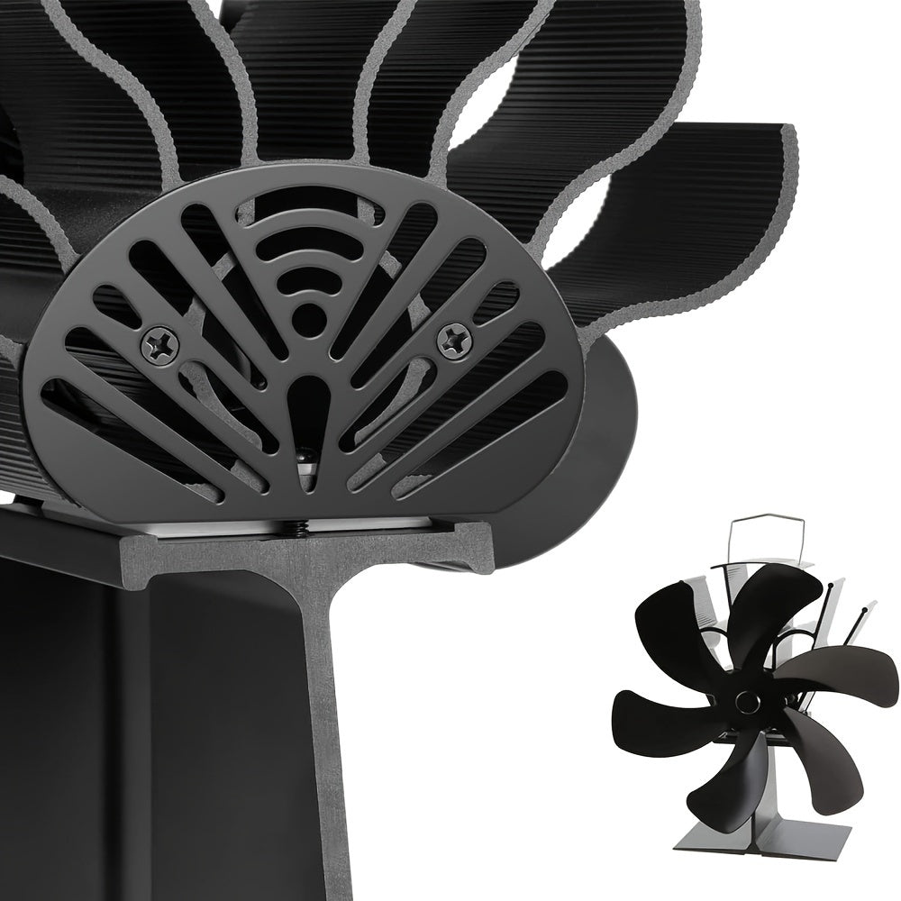 Eco-Friendly Fireplace Fan with 6 Blades, Hand-Cranked for High-Speed Air Circulation, Aluminum Construction, Polished Finish, Suitable for Wood Burning Stoves, Gas, Pellets, and Propane, No Electricity Required