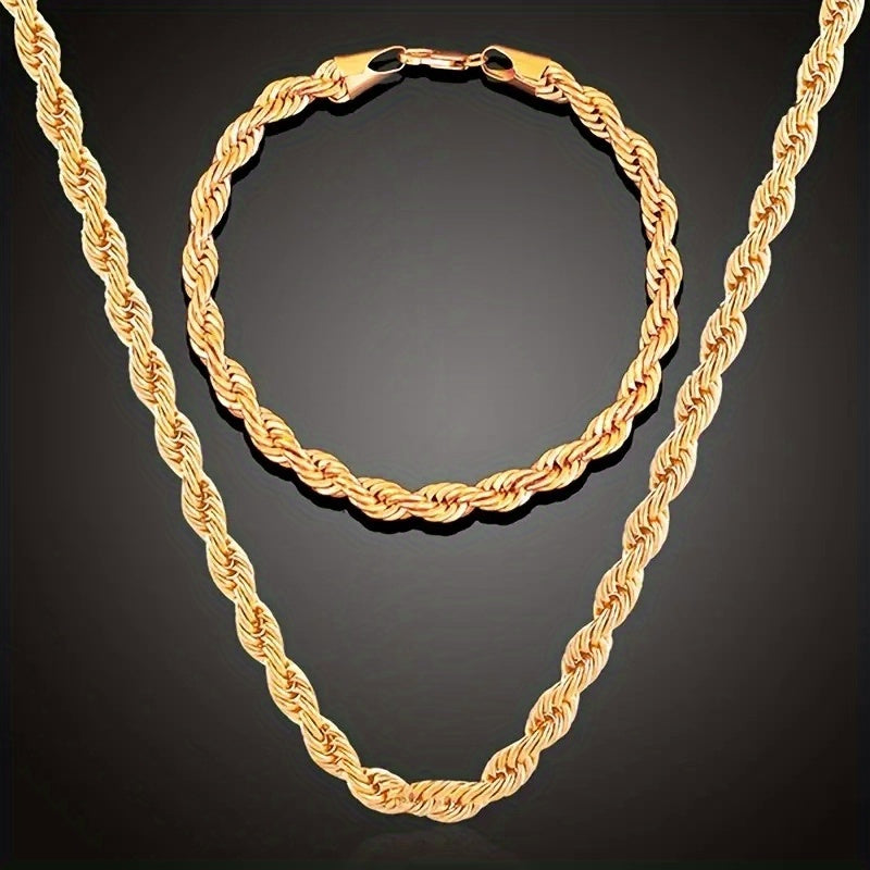 Chic gold-toned stainless steel rope necklace and bracelet set in Y2K minimalist style. Great for daily wear, gifting, and Valentine's Day. Perfect for layering.