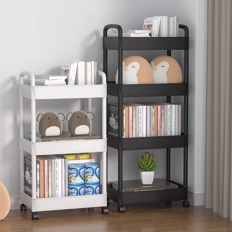 Versatile White Rolling Storage Cart with Wheels - 3-Tier Organizer for Kitchen, Bedroom, Bathroom & Beyond - Simple Assembly, Sturdy Plastic with Multi-Functional Shelves for Snacks, Books, and Supplies