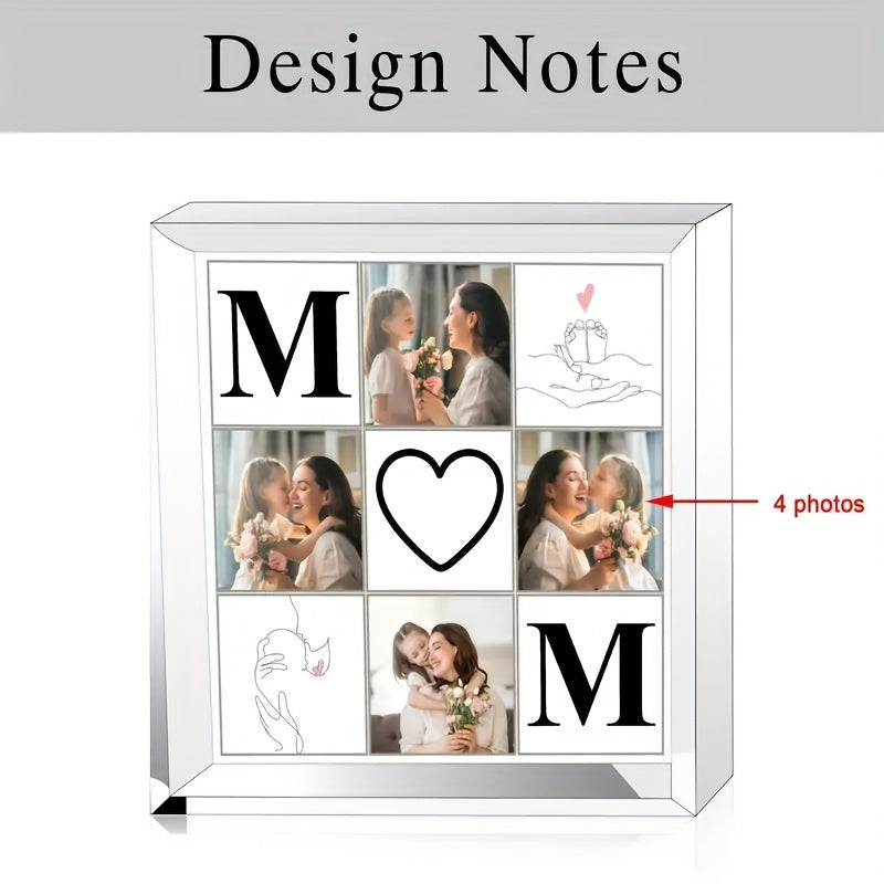 Stylish Acrylic Photo Block Frame Customized for Mom - Holds 4 Horizontal Square Photos, Ideal Mother's Day Gift from Daughter, Made with Strong Acrylic, Great for Decorating Room