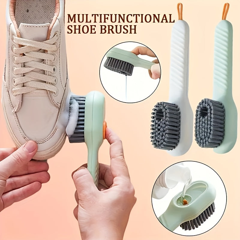 Get your hands on the versatile Multi-Functional Shoe Cleaning Brush featuring a Built-In Soap Dispenser. This handy tool comes equipped with dual bristle types, perfect for both delicate and tough cleaning jobs. It is the ideal choice for use in