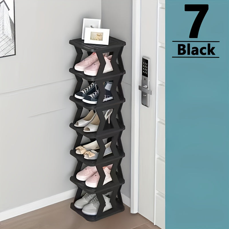 Black Space-Saving Vertical Shoe Rack with 1 Set - Multi-Layer Plastic Storage Organizer, Easy Assembly without Screws Needed, Floor Mount for Bedroom, Doorway, Living Room