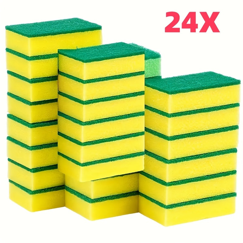 Pack of 12 or 24 Multi-Use Cleaning Sponges with Dual-Sided Scrub Pads, Long-Lasting Scratch-Resistant Polyurethane Foam, Highly Absorbent Household and School Cleaning Supplies for Kitchen, Bathroom, Bedroom, Glass, Furniture, Car - Made from Melamine