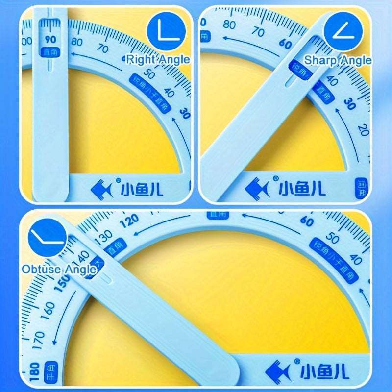 360-Degree Rotating Protractor - Precision angle measuring tool for drafting and drawing, made of durable plastic, essential office supply.