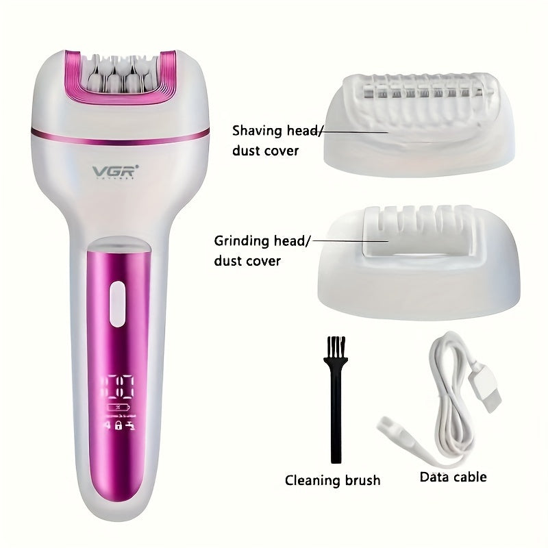 3-in-1 Women's Electric Hair Removal Kit with USB rechargeable lithium battery, portable shaver, and epilator for underarms, bikini area, and sensitive areas, featuring digital display.