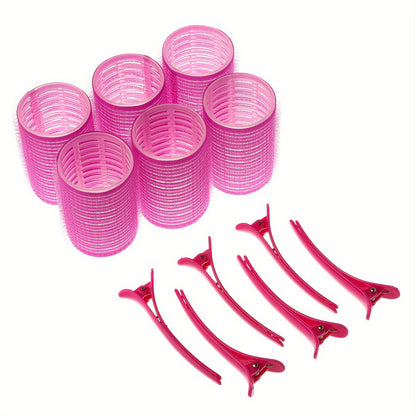 12-piece set of hot rollers with self-gripping feature, 4.0cm diameter. Suitable for long and medium short hair. Includes hair clips. Ideal for women wanting a heatless dry hair style.