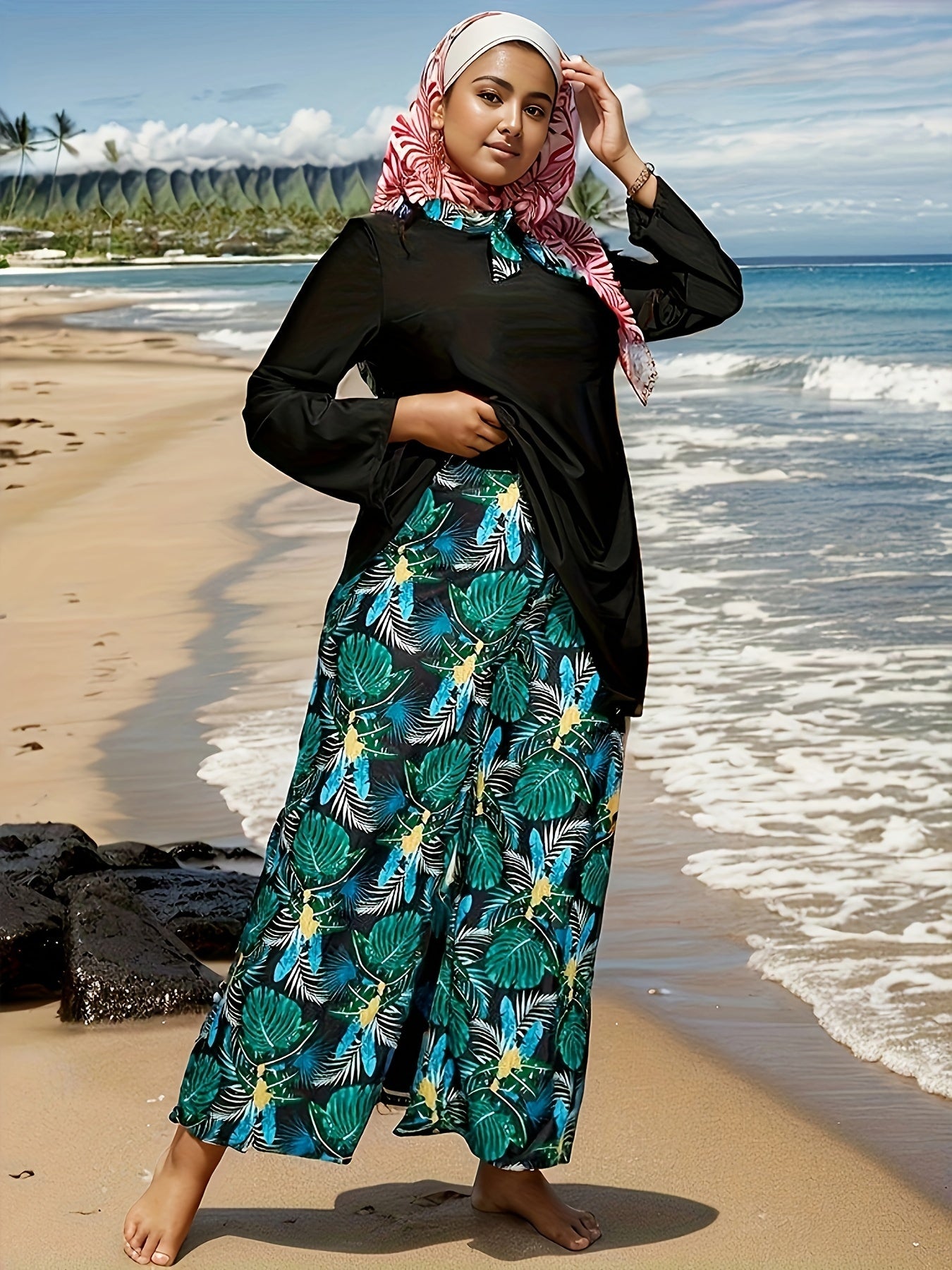 Middle East swimsuit for women, loose-fitting with long sleeves, full body coverage, and slimming design.