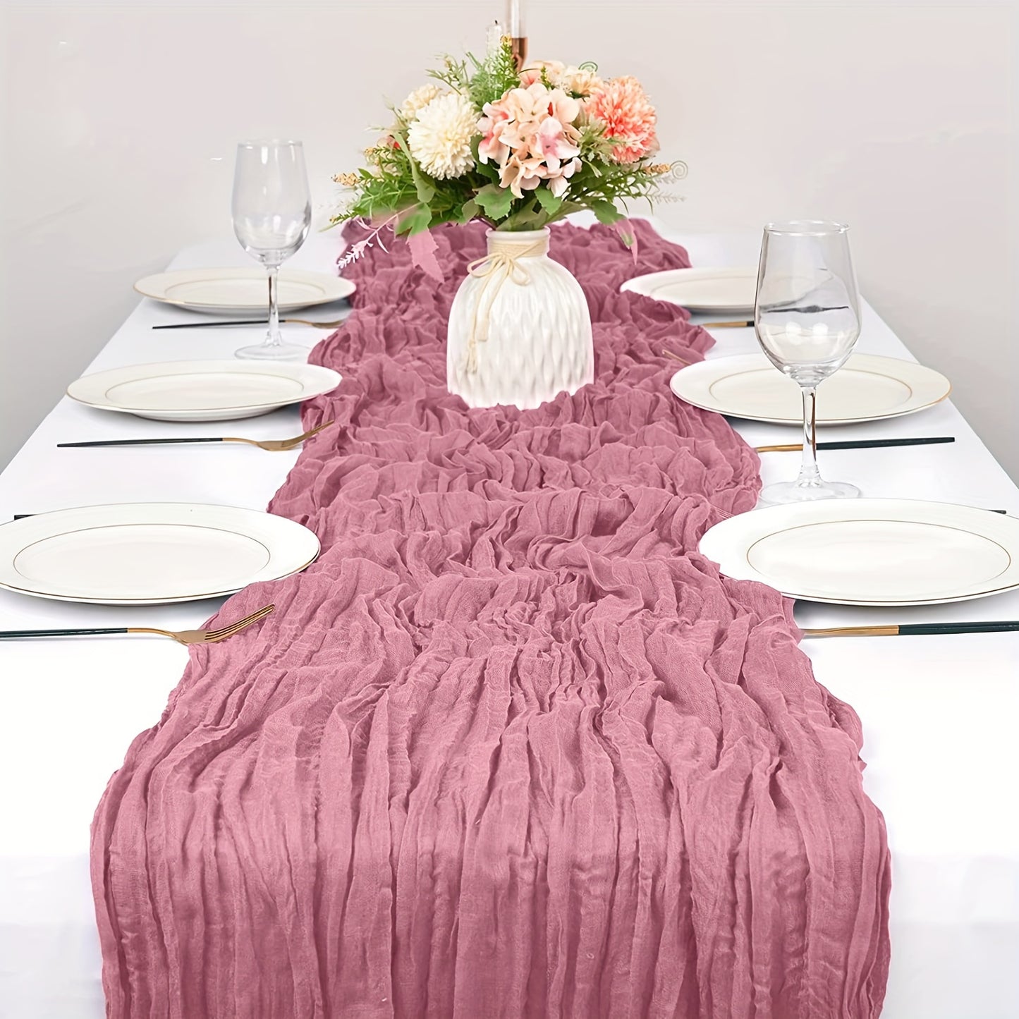 1pc Wrinkled Table Flag, Cheesecloth Table Runner, Gauze Tablecloth: Bohemian chic décor for weddings, showers, and parties.