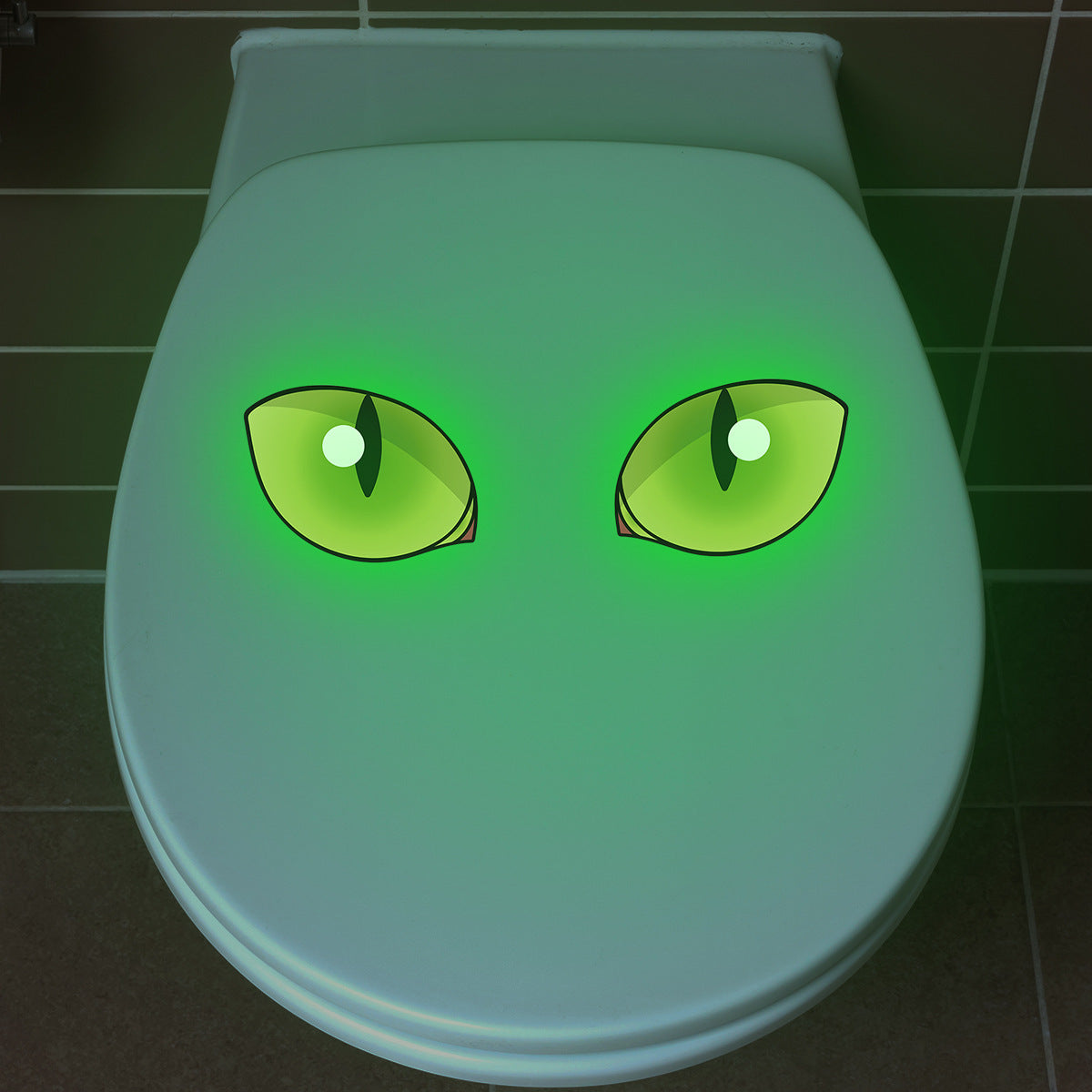 Green glow-in-the-dark toilet lid decal: removable, waterproof, self-adhesive sticker for walls in bathroom, living room, bedroom, and office.