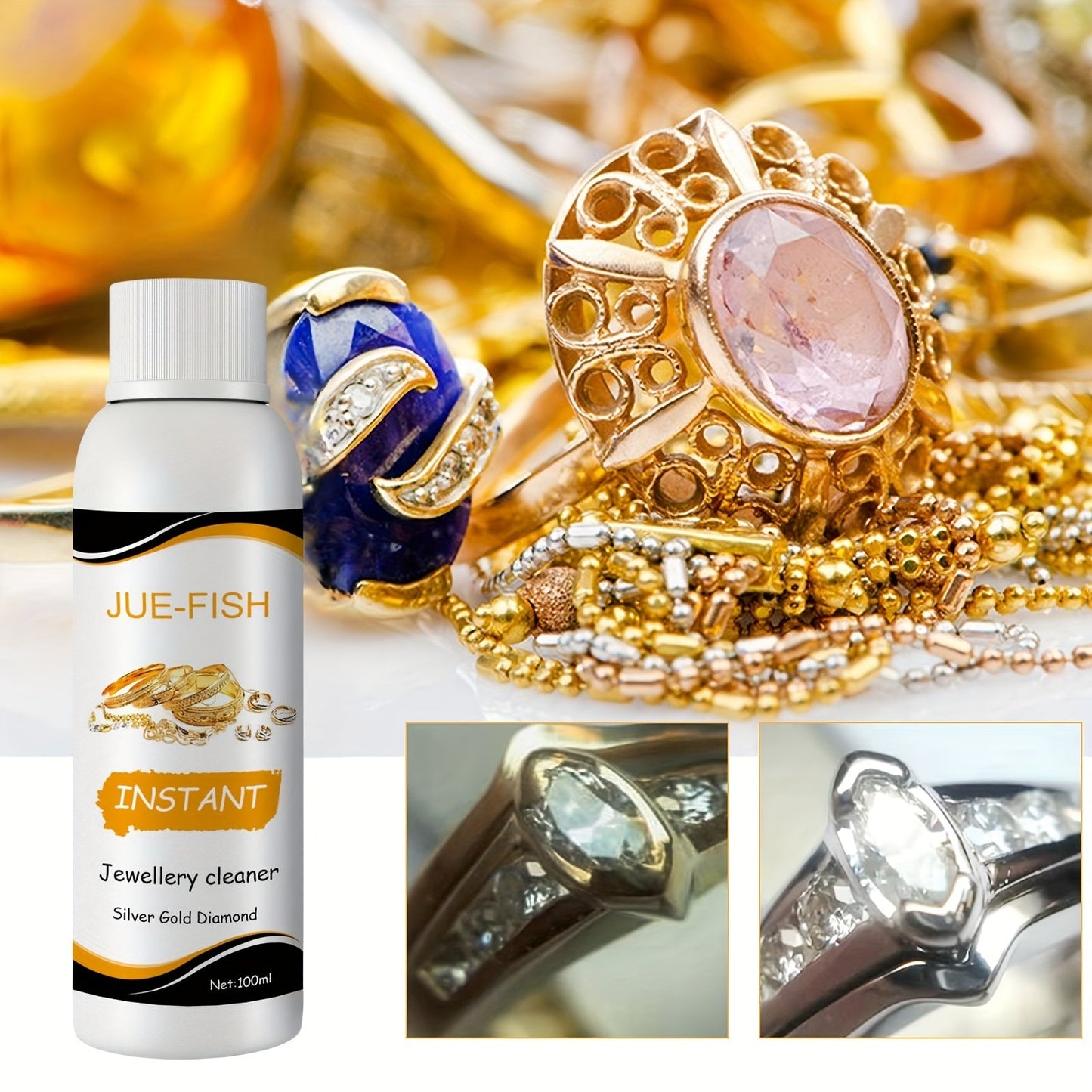 Single piece of jewelry cleaner liquid for decontamination and care of jewelry, specifically designed for cleaning various stains on jewelry and blackening care on glass surfaces. This product is a must-have addition to your cleaning supplies and tools.