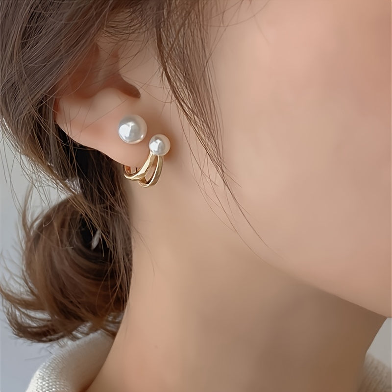 Elegant retro style imitation pearl earrings for daily and party wear, made with 925 pure silver in a multifunctional French design.