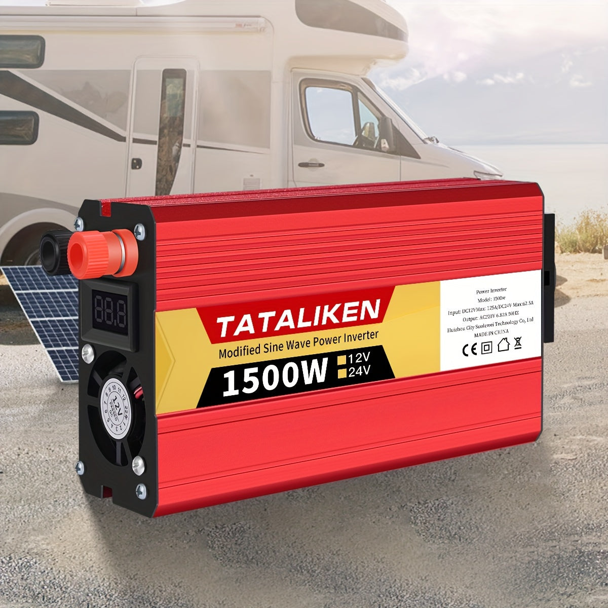 2500W-600W car power inverter with multi-function charger plug, converting DC 12V to AC 220V. Includes USB charger for RV, travel, and Euro regulation sockets. No battery required.