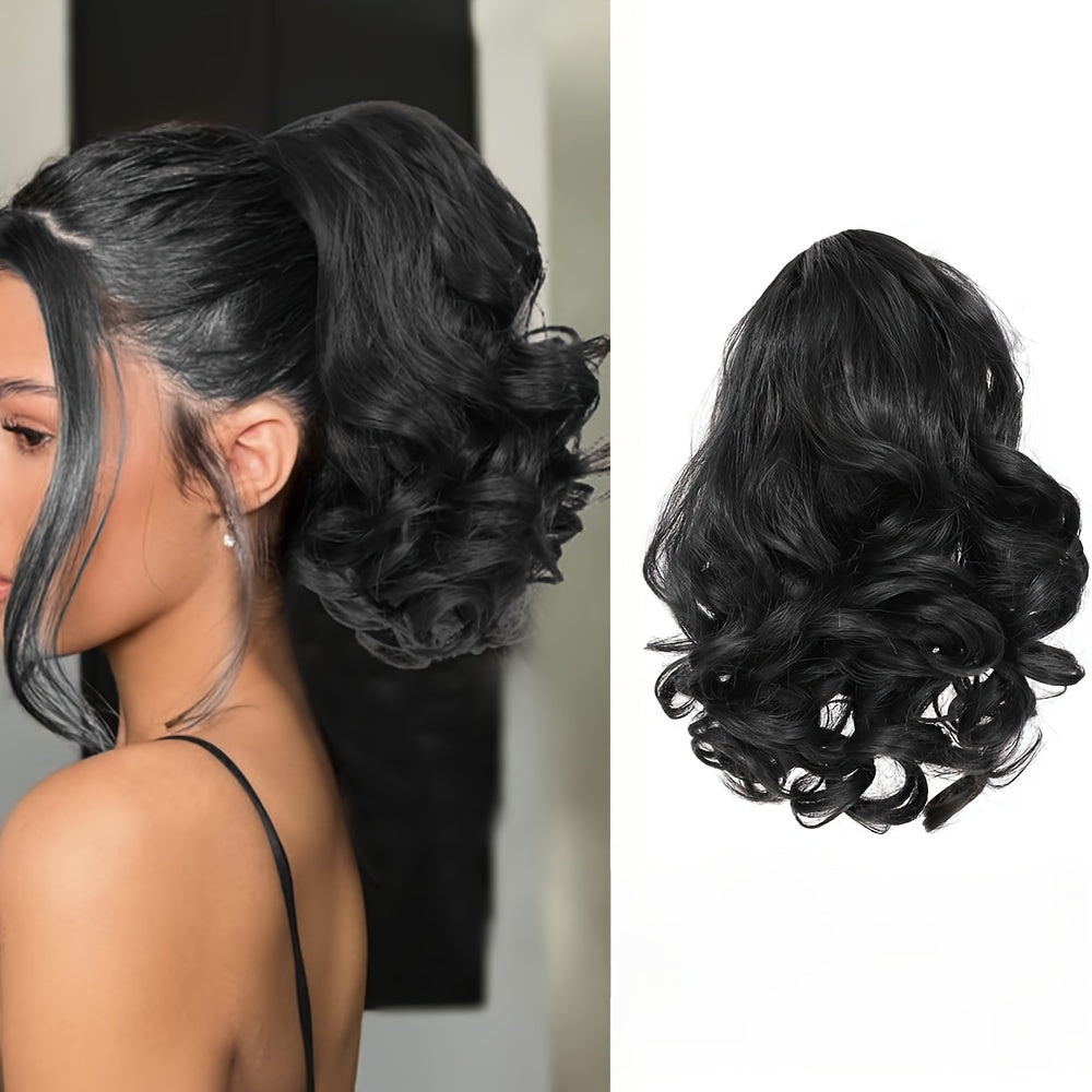 Luxurious curly wavy claw ponytail extensions made with premium synthetic clip-ins for instant volume and versatile style, ideal for everyday fashion and special occasions.