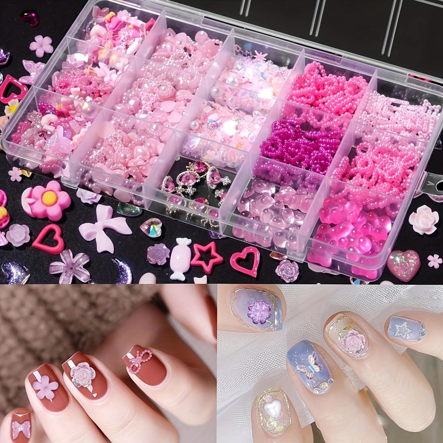 Adorable 3D Pink Nail Art Charms - Variety of Pearls, Gems, Hearts, Butterflies, Bows & Other Options for Creating Your Own Manicure and Jewelry Designs