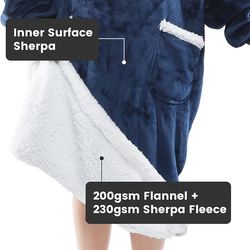 Oversized Flannel Hoodie Wearable Blanket for Adults - Super Soft and Warm Sweatshirt with Two Pockets, Perfect for Women and Men