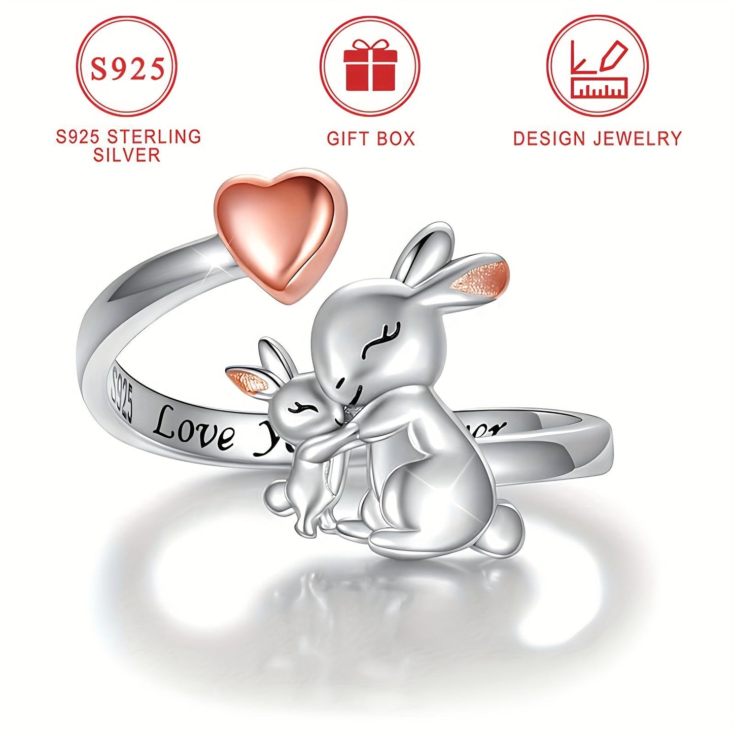 [Bestseller] Adorable Adjustable Rabbit Ring in 925 Sterling Silver, Perfect Mother's Day Gift for Women, Elegant and Minimalist Jewelry