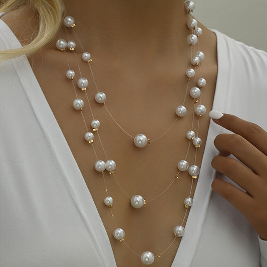 Opulent Baroque Three-tiered Star Necklace with Imitation Pearls for Women's Elegant Banquets