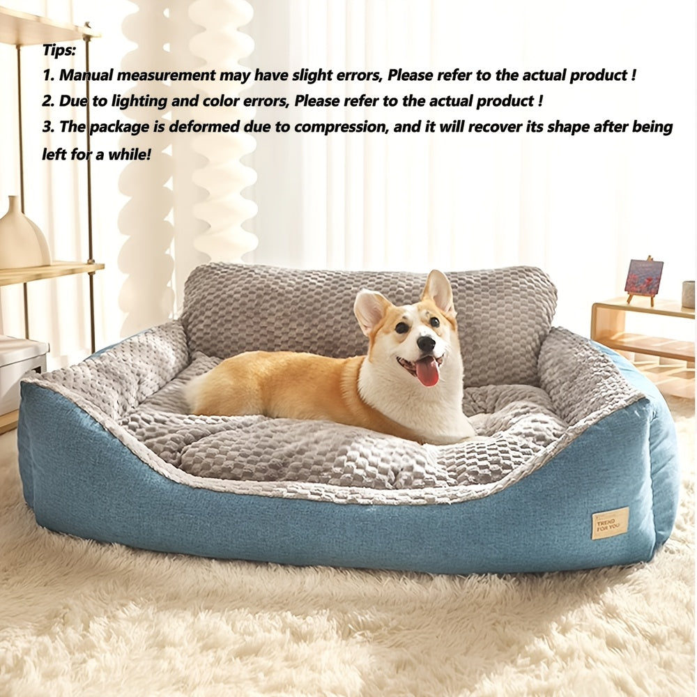 Luxury plush pet sofa bed with high backrest and easy cleaning, suitable for cats and dogs.