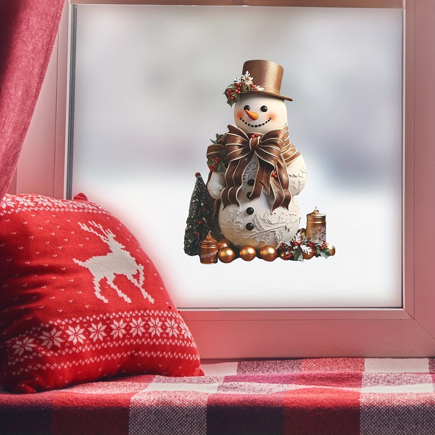 Transform your space with this glamorous 1PC High-Gloss PVC Christmas Window Sticker featuring a self-adhesive Reindeer and Snowman design embellished with glitter. This single-use vinyl decal is perfect for adding a touch of holiday cheer to your home