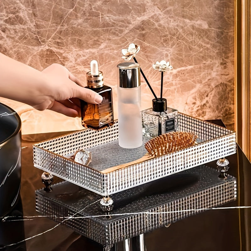 1pc Cosmetic Storage Rack with Desktop Bathroom Tray for Perfume and Makeup Organization, including a Ring Storage Tray, Home Decor and Bathroom Accessories.