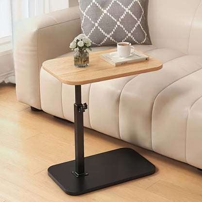 Stylish C-Shaped Side Table with Adjustable Height - Swivels 360°, Perfect for Sofa/Bed/Bathtub - Sturdy Metal & Hardwood Build, Convenient Slide-Under Design