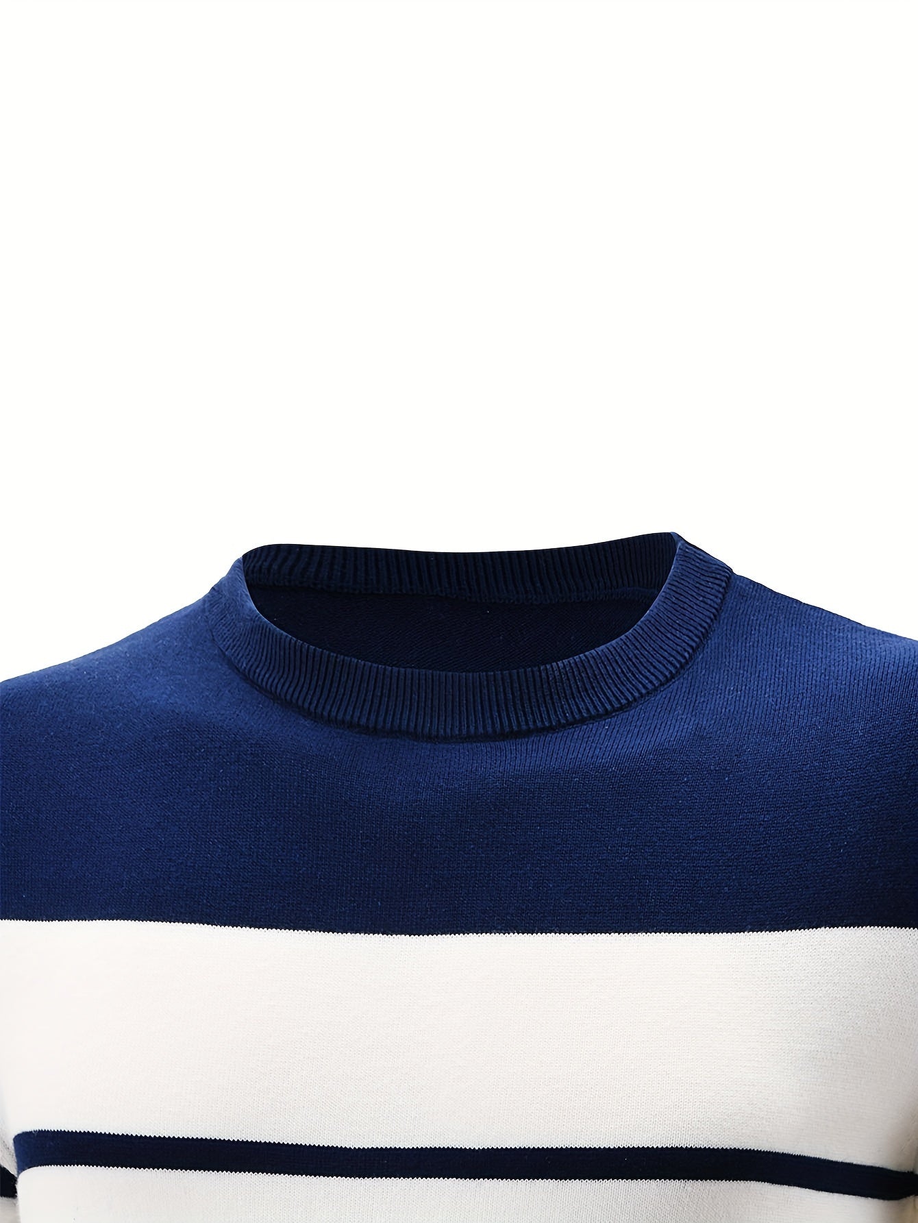 Men's striped crew neck sweater made of 100% cotton knit for casual fall/winter wear.