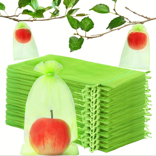 Protect your fruits and vegetables with these 100 lightweight green fruit protection bags. Made of durable plastic with a square shape and drawstring closure, these bags are ideal for keeping your produce safe from insects and mosquitoes. Perfect for