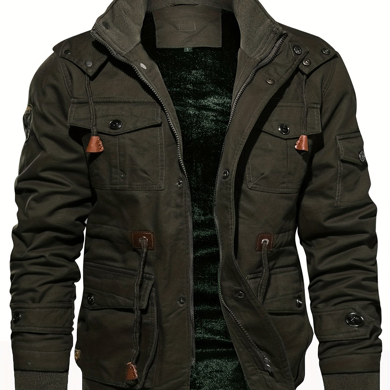 Men's Casual Zip Up Hooded Jacket Coat for Fall and Winter, made of warm fleece and featuring multiple pockets.