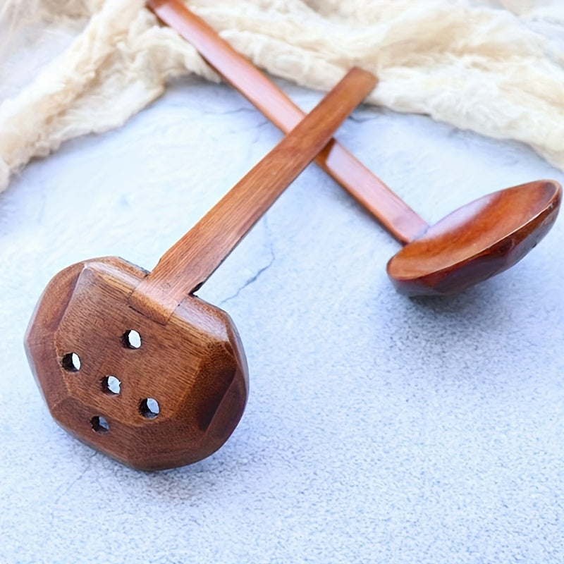 Handcrafted Wooden Soup Ladle/Spoon with Long Bamboo Handle - Kitchen Utensil for Food Contact - Ideal for Straining and Serving Hot Pot