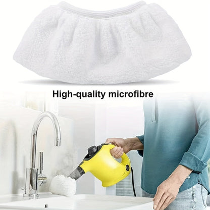 6-pack of microfiber steam mop pads compatible with Karcher, made from ultra fine knit fabric. These washable mop head covers are perfect for use in the living room, bedroom, and bathroom.