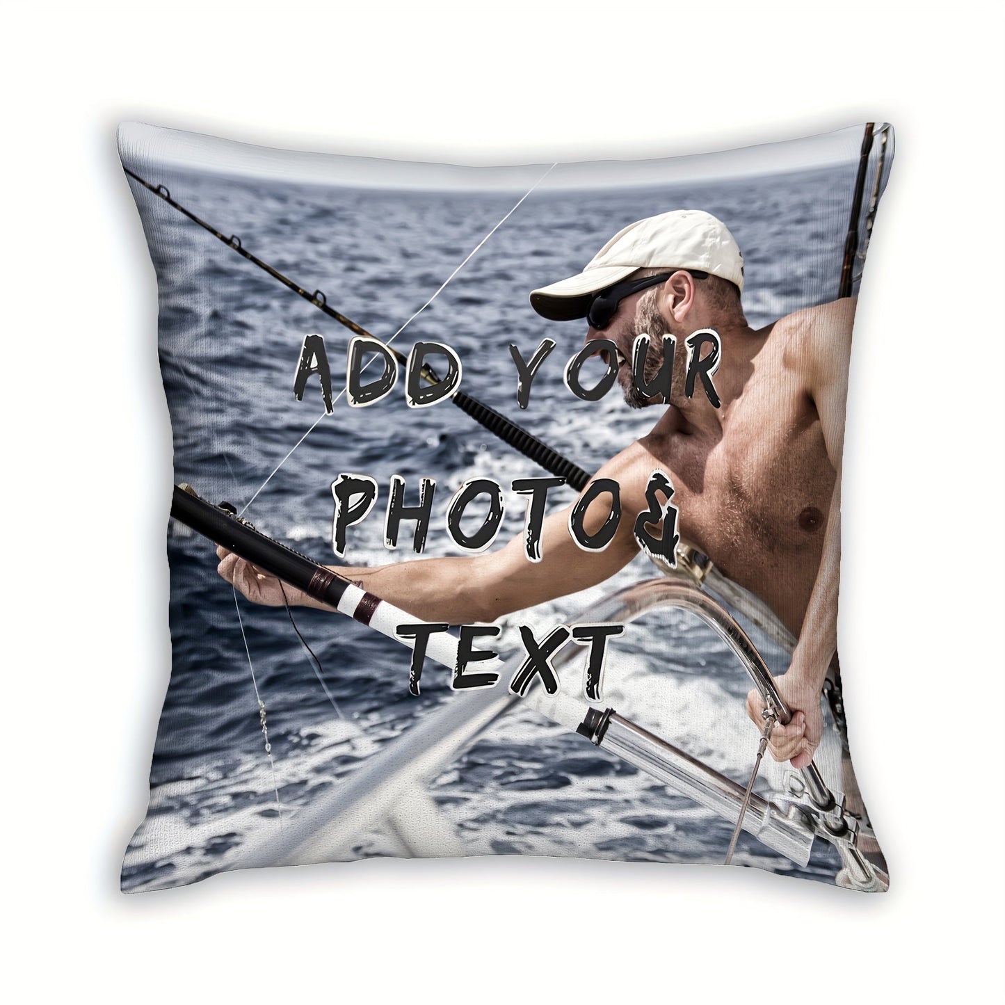 One 18x18 Custom Photo Pillowcase for Fishing Enthusiasts, Featuring a Personalized Fisherman Image. Single-Sided Print on Short Plush Material, Insert Not Included. Perfect Unique Gift for Christmas, Valentine's Day, Thanksgiving, Anniversary. Includes