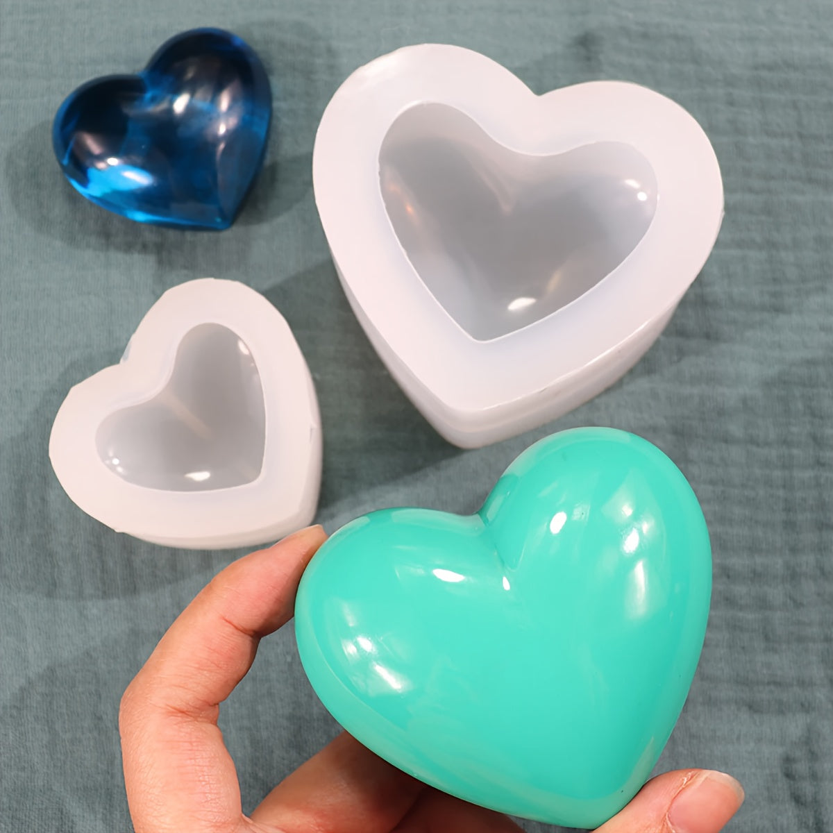 Two Love Heart Shaped Fondant Molds, 3D Silicone Mold Set for Candy and Crafts, Perfect for DIY Cake Decorating, Baking, and Kitchen Accessories, ideal for Valentine's Day Decorations.