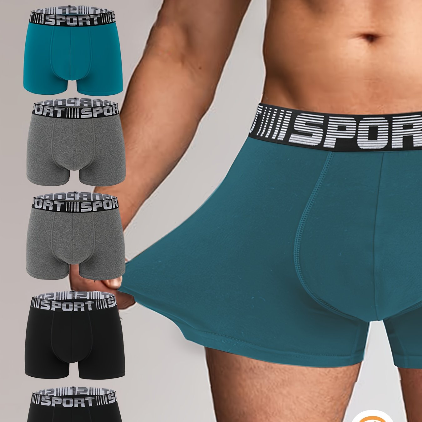 Men's cotton boxer shorts in mixed colors, available in packs of five or ten.