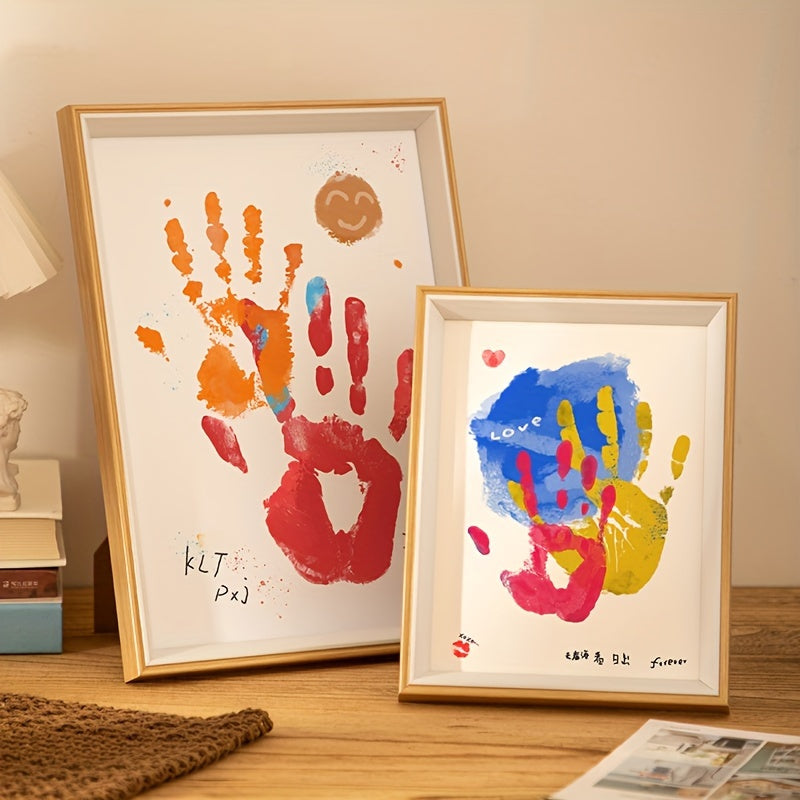 Handprint Keepsake Frame Set for Couples - Create your own painted palm print memory art with this DIY kit. Perfect for anniversaries or as a Valentine's Day gift, this wooden frame holds a single picture.