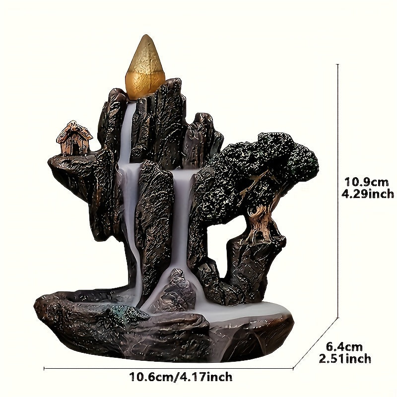 Waterfall backflow incense burner with 60 mixed scent cones for home, office, and work. Ideal for meditation and relaxation.